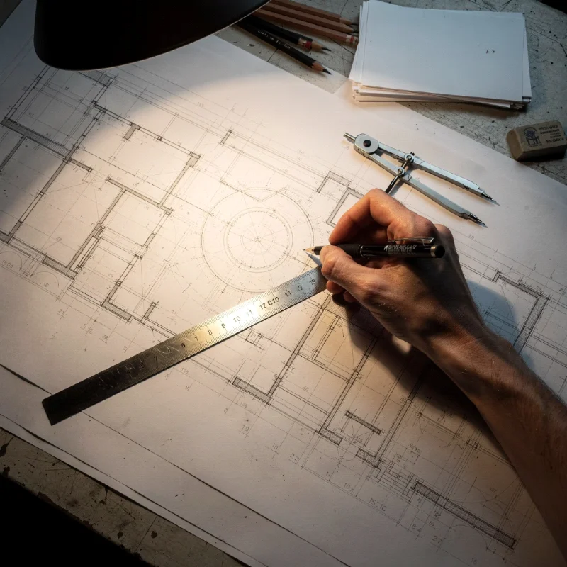 Diagram of a person creating an architectural drawing