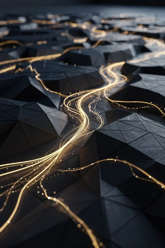 Hot digital lines flowing through an infrastructure space.
