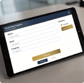 Tablet with a data capture form on it.