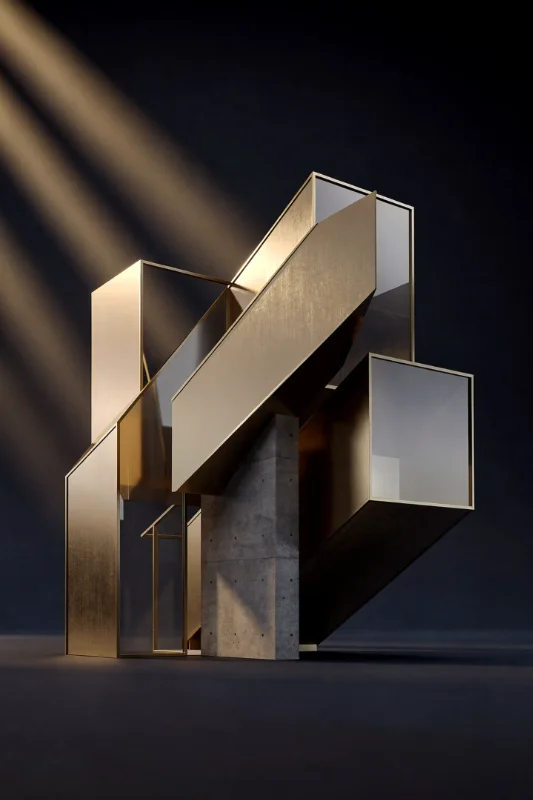 A metal structure representing an office