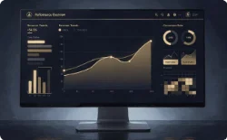 Computer monitor displaying a  dashboard with graph in the middle